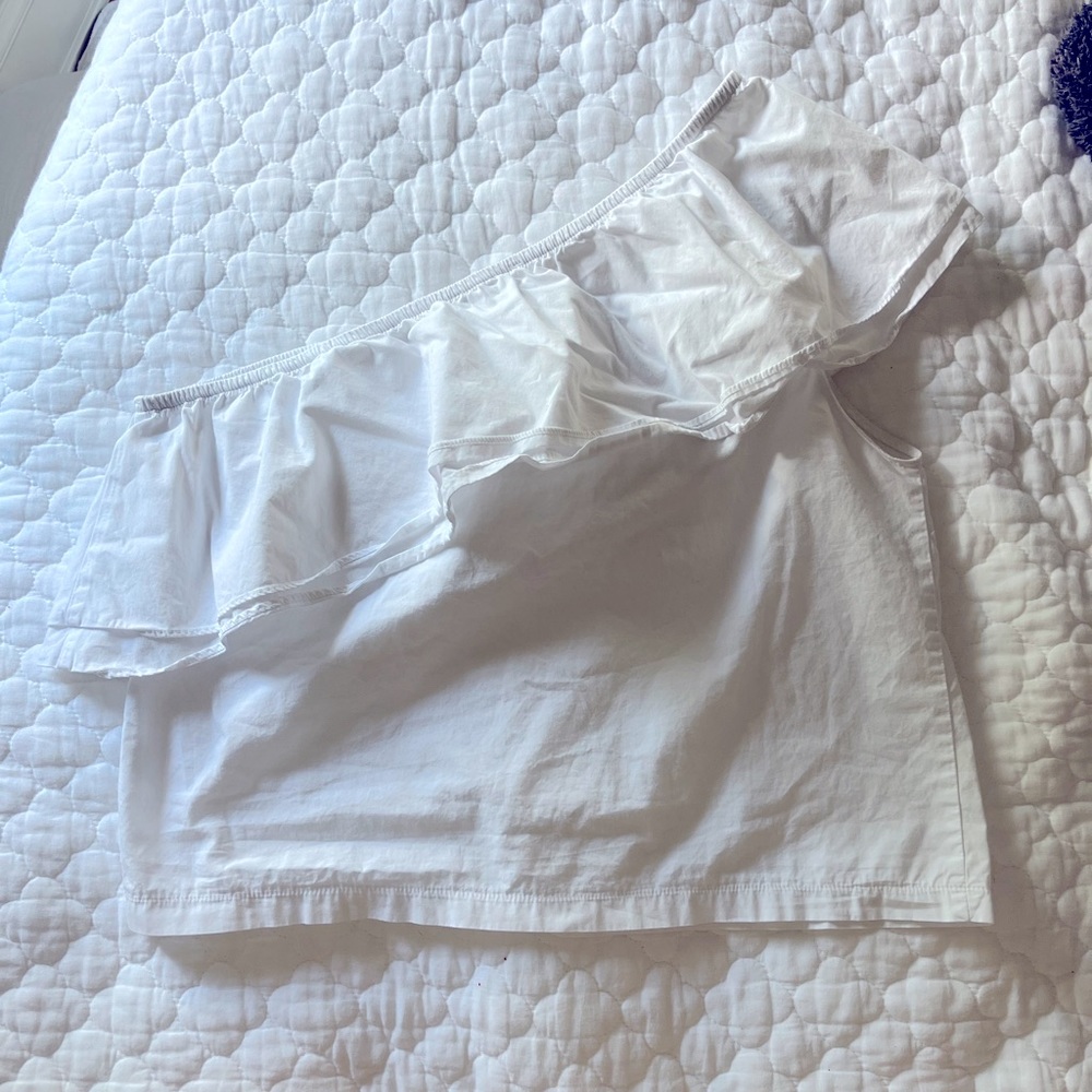 LUSH white one shoulder ruffle top
